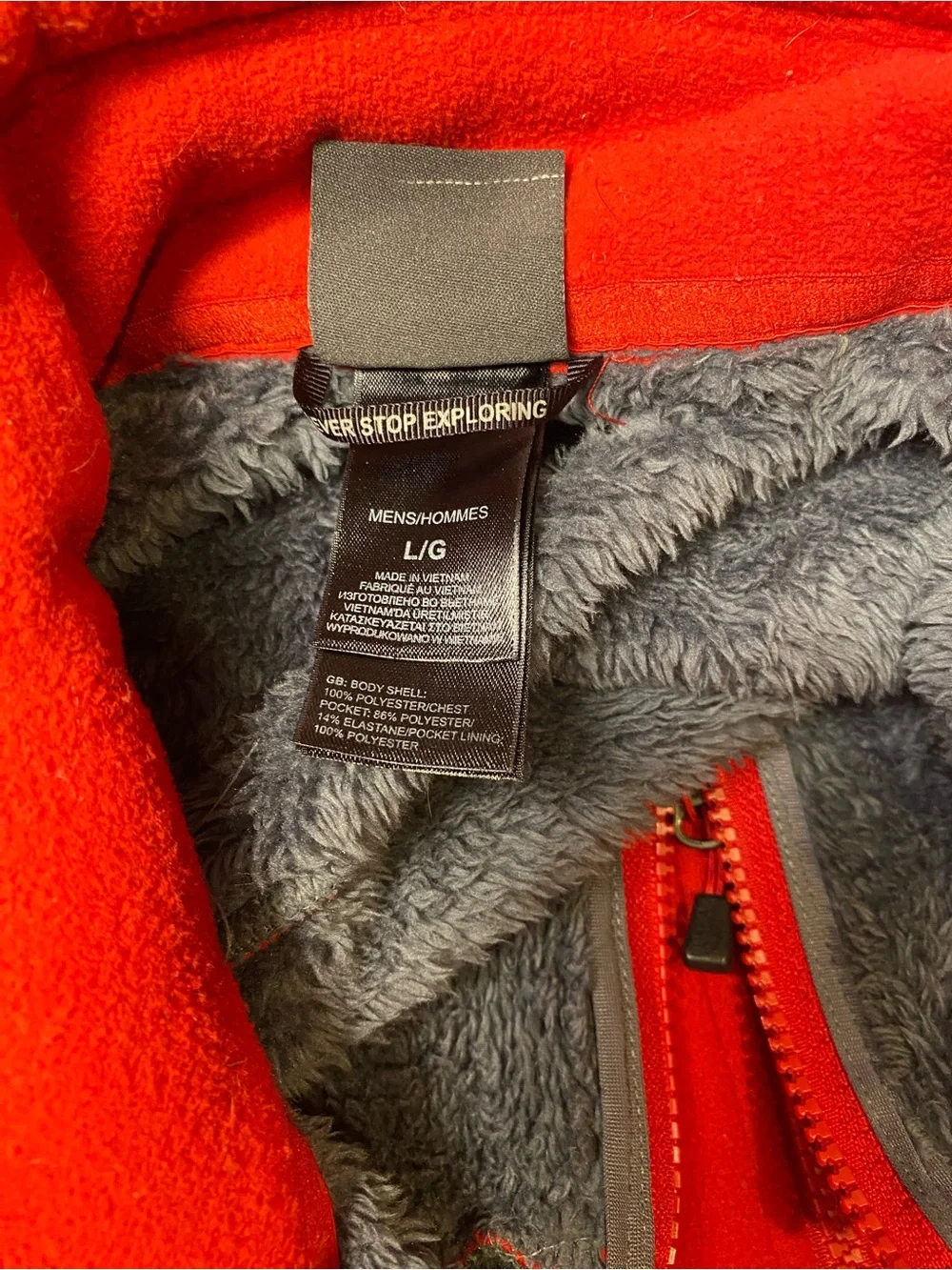The North Face Red Fleece Jacket with Gray Chest Panel Sz-L
